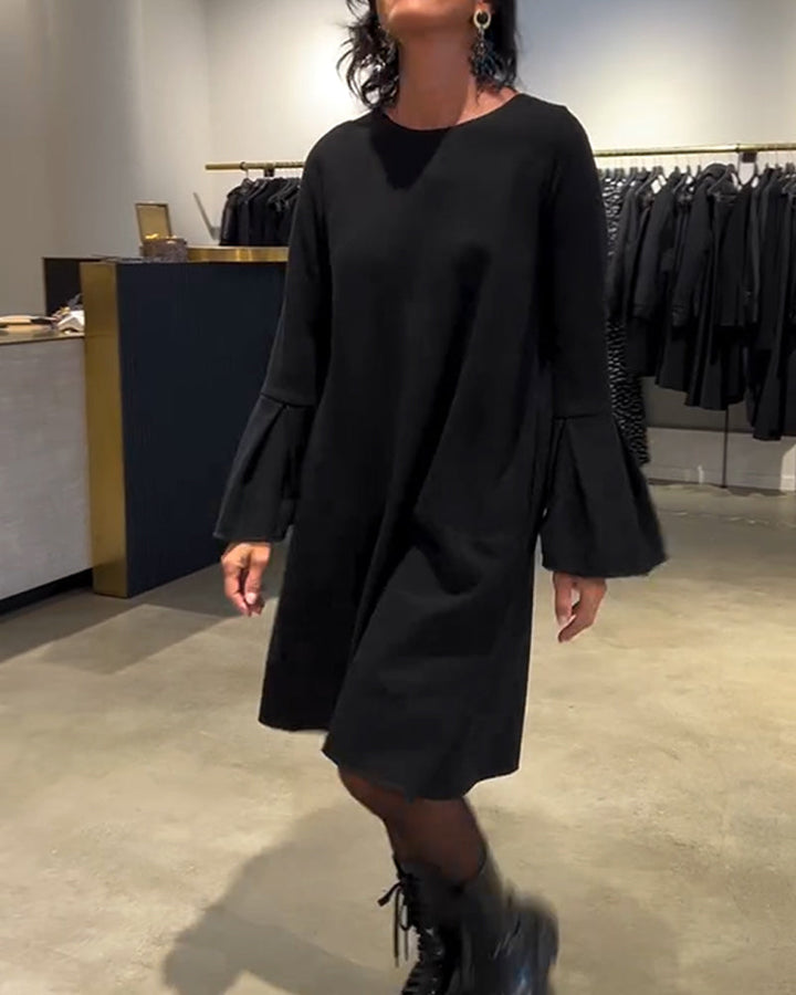 Celin™ | Women’s Solid Color Dress with Flutter Sleeves and Ruffle Detail