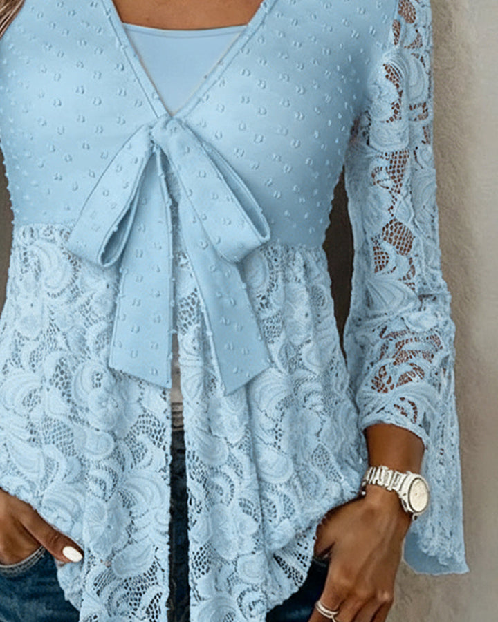 Liora™ | Women’s Solid Color Blouse with Bell Sleeves and V-Neck