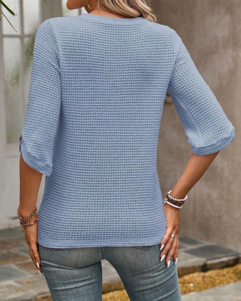 Rina™ | Women’s Solid Waffle Knit Round Neck Top