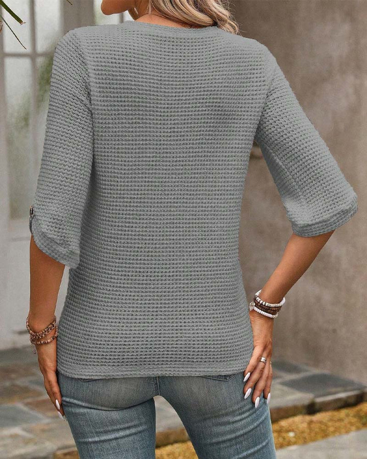 Rina™ | Women’s Solid Waffle Knit Round Neck Top