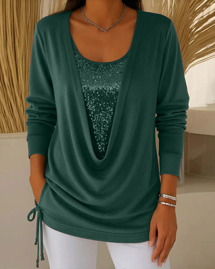 Dina™ | Women’s Contrast Sequin Top with Faux Two-Piece Look