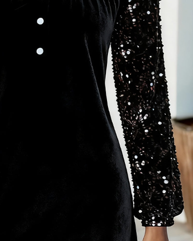 Vanya™ | Women’s Velvet Patchwork Dress with Sequin Details