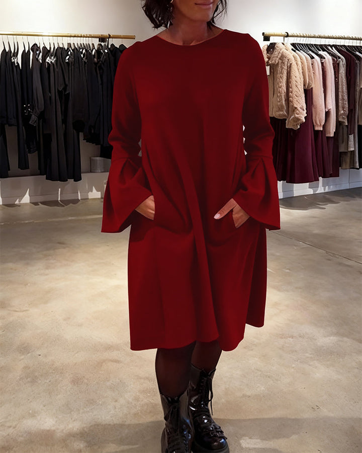 Celin™ | Women’s Solid Color Dress with Flutter Sleeves and Ruffle Detail