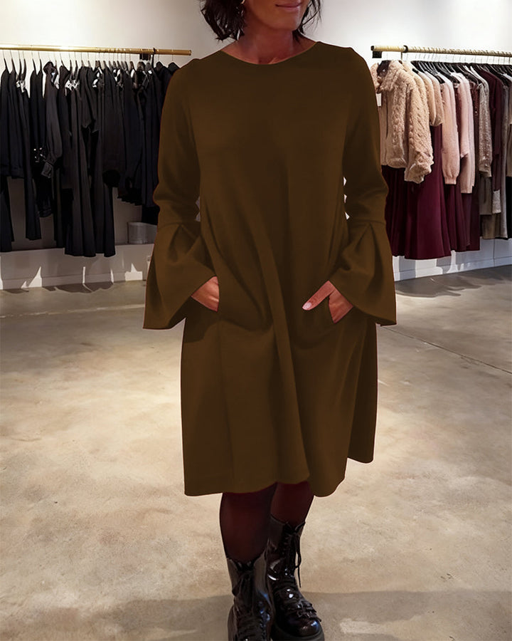 Celin™ | Women’s Solid Color Dress with Flutter Sleeves and Ruffle Detail