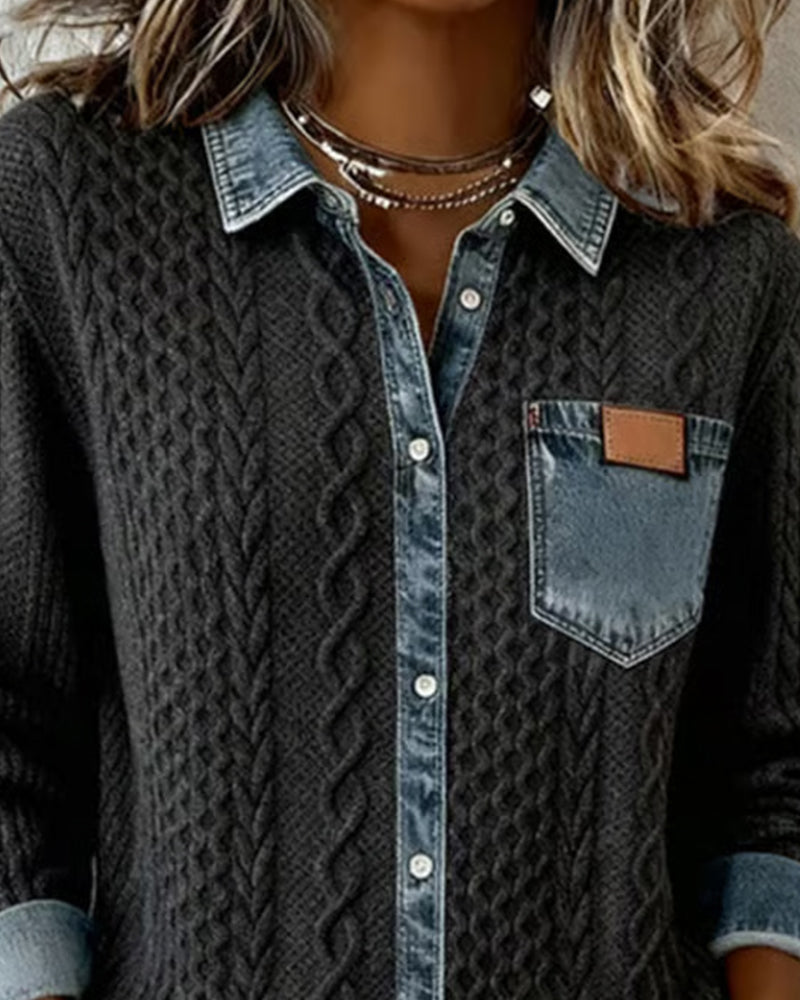 Maeve™ | Women’s Long Sleeve Shirt with Denim Patchwork