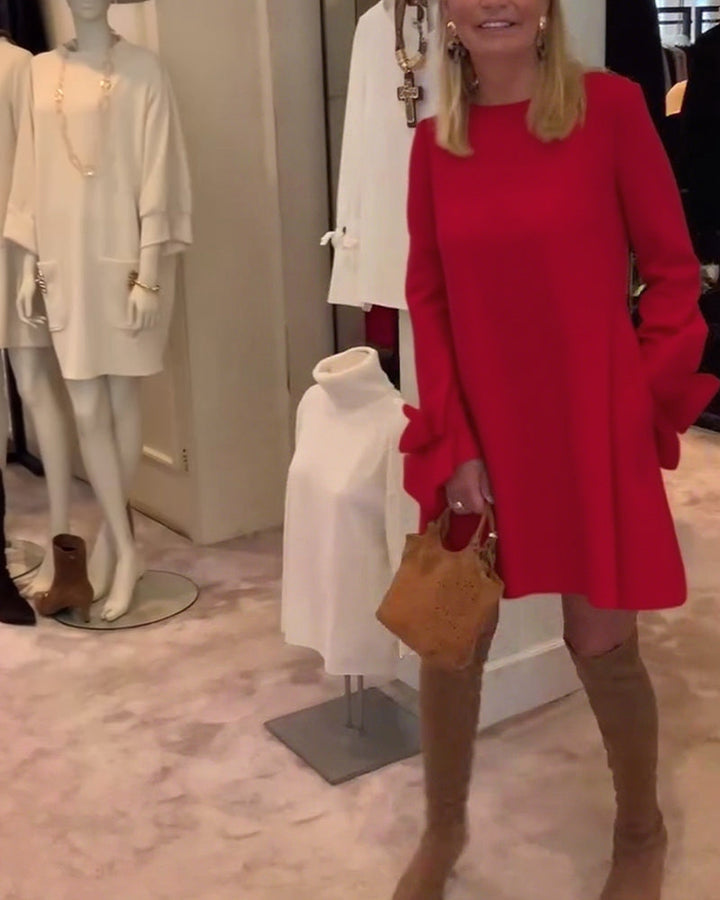 Ines™ | Women’s Bold Dress with Round Collar and Flounce Sleeves