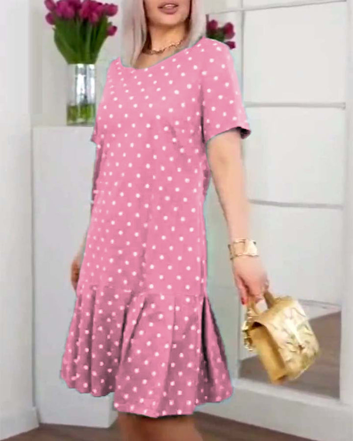 Beatrice - Casual dress with polka dot print and short sleeves