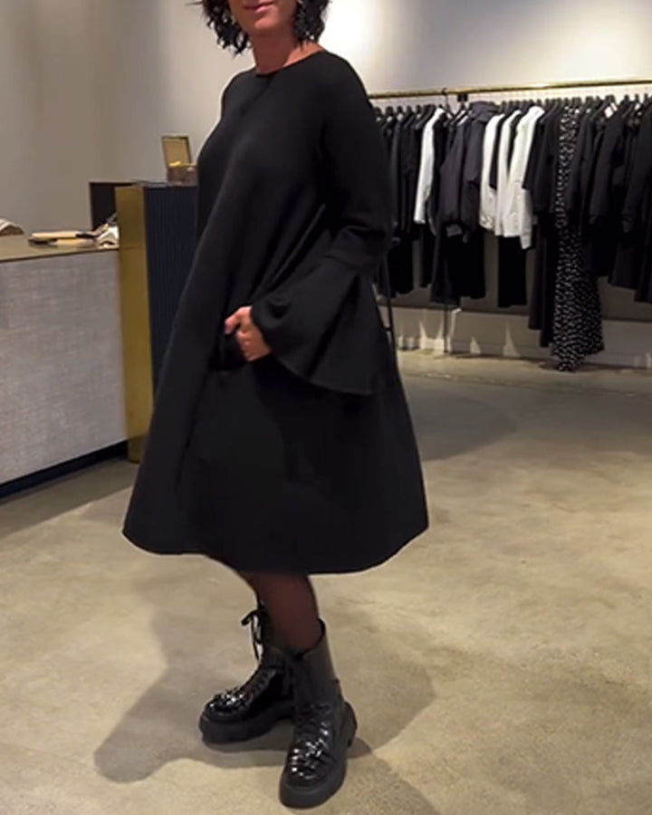 Celin™ | Women’s Solid Color Dress with Flutter Sleeves and Ruffle Detail