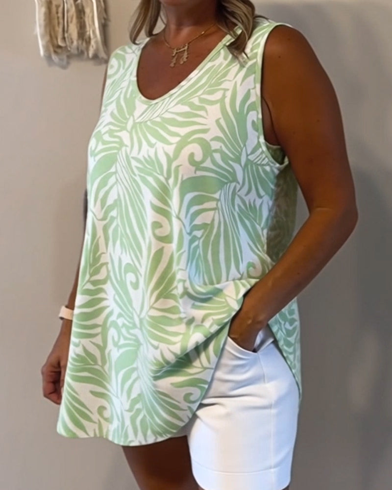 Thea™ | Women’s Loose-Fit Tank Top with Botanical Print