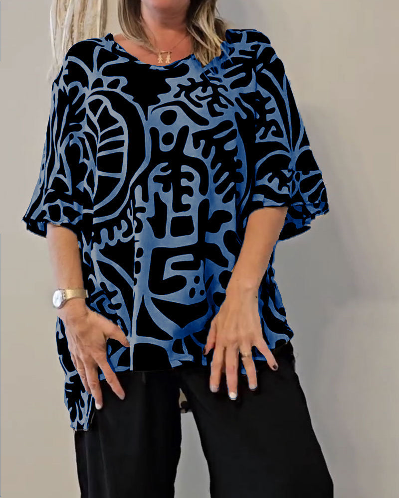 Esra™ | Women’s Loose Top with Abstract Botanical Print