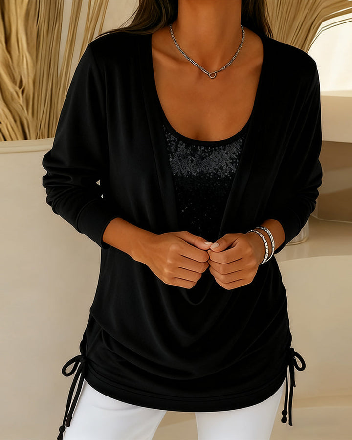 Dina™ | Women’s Contrast Sequin Top with Faux Two-Piece Look