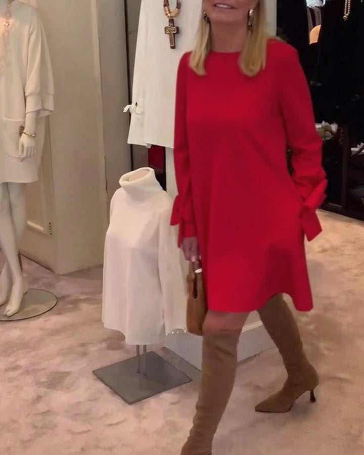 Ines™ | Women’s Bold Dress with Round Collar and Flounce Sleeves