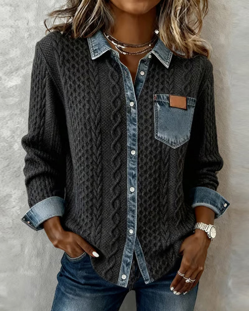 Maeve™ | Women’s Long Sleeve Shirt with Denim Patchwork