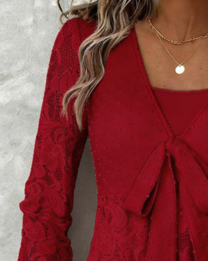 Liora™ | Women’s Solid Color Blouse with Bell Sleeves and V-Neck