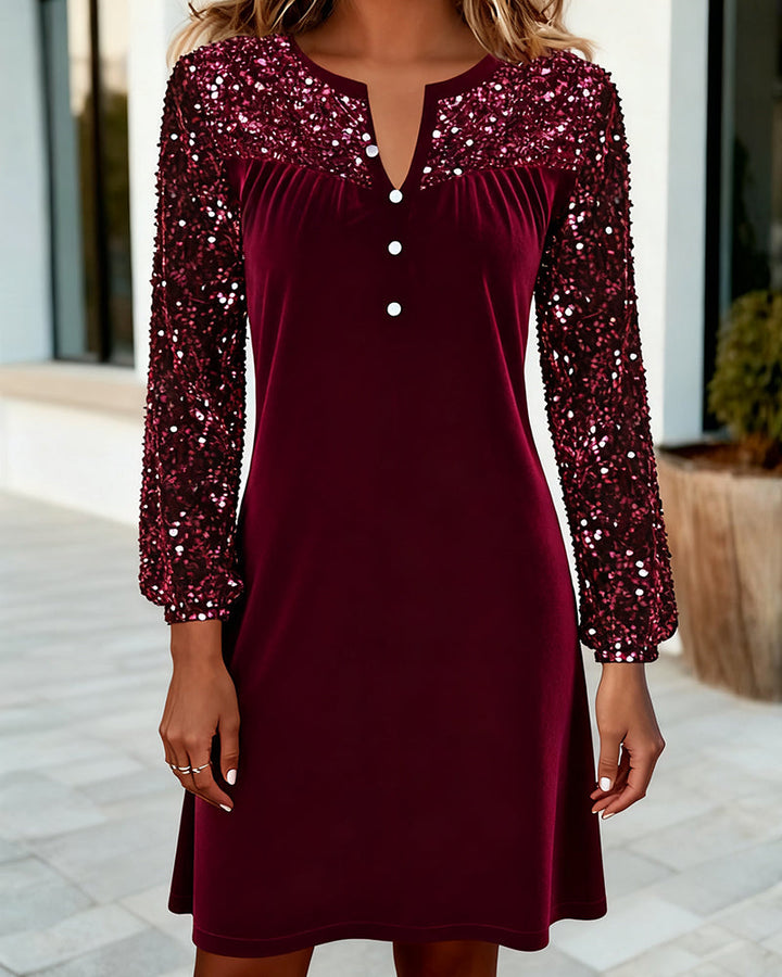 Vanya™ | Women’s Velvet Patchwork Dress with Sequin Details