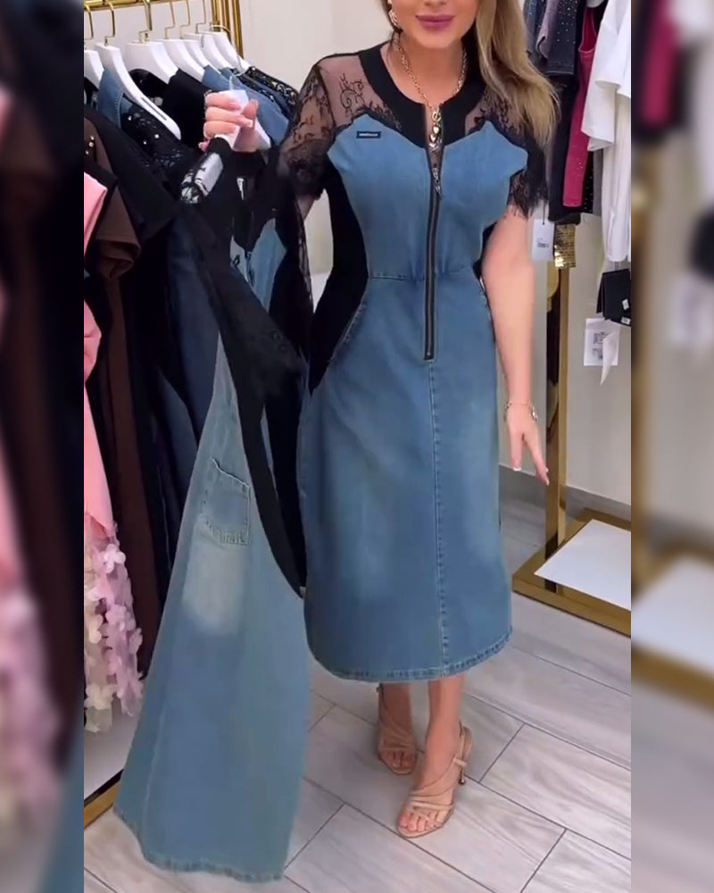 Azra™ | Women’s Fashion Dress with Lace Sleeves