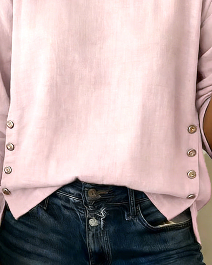 Nell™ | Women’s Casual Round Neck Top with Button Detail