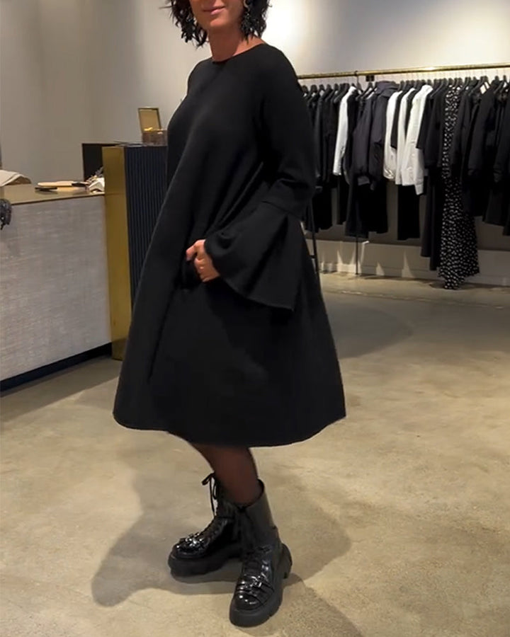 Celin™ | Women’s Solid Color Dress with Flutter Sleeves and Ruffle Detail