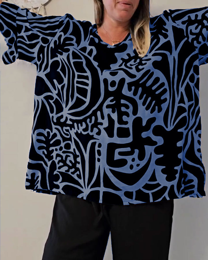 Esra™ | Women’s Loose Top with Abstract Botanical Print