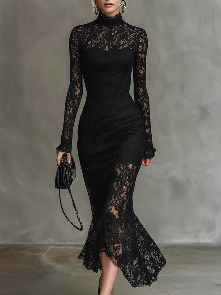Elwira™ | Elegant Black Maxi Dress with Lace