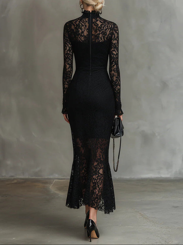 Elwira™ | Elegant Black Maxi Dress with Lace