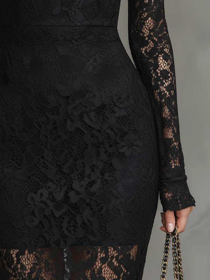 Elwira™ | Elegant Black Maxi Dress with Lace