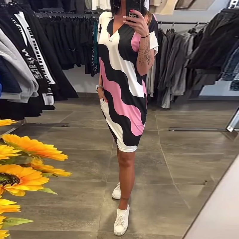 Mabel™ | Women’s V-Neck Dress with Wavy Print