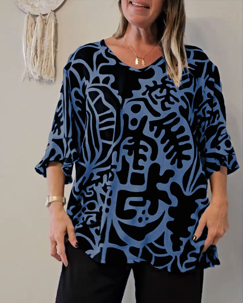 Esra™ | Women’s Loose Top with Abstract Botanical Print