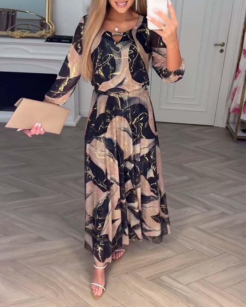 Sylvie™ | Women’s Elegant Printed Dress with 3/4 Sleeves and Fitted Waist