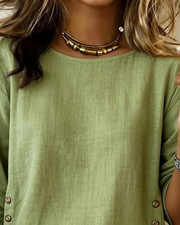 Nell™ | Women’s Casual Round Neck Top with Button Detail