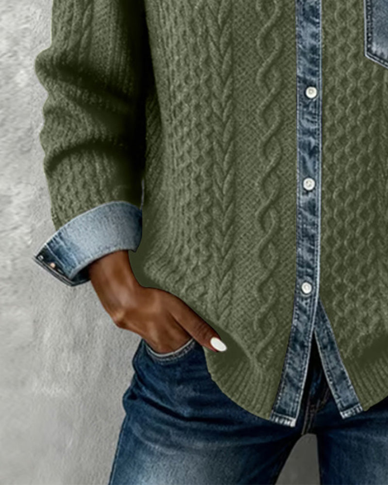 Maeve™ | Women’s Long Sleeve Shirt with Denim Patchwork