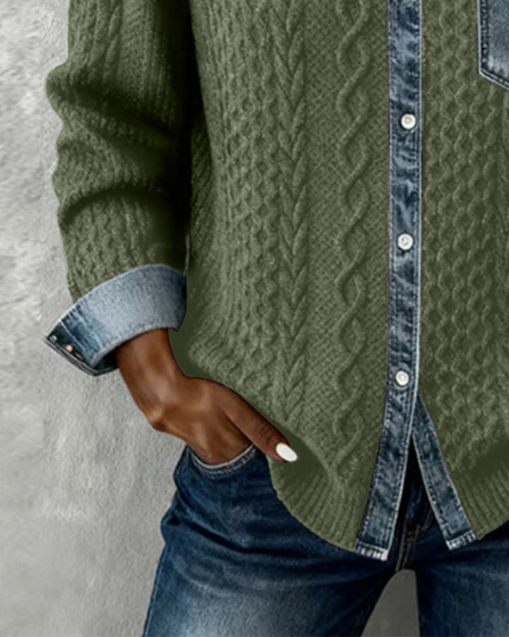 Maeve™ | Women’s Long Sleeve Shirt with Denim Patchwork