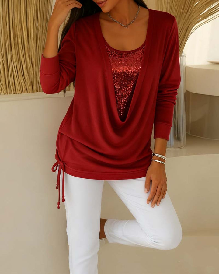 Dina™ | Women’s Contrast Sequin Top with Faux Two-Piece Look