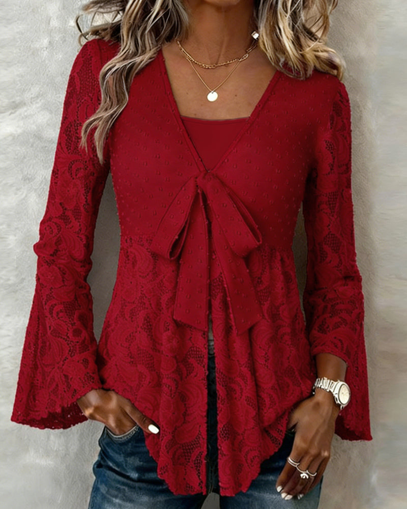 Liora™ | Women’s Solid Color Blouse with Bell Sleeves and V-Neck