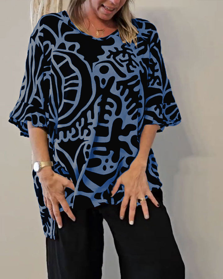 Esra™ | Women’s Loose Top with Abstract Botanical Print